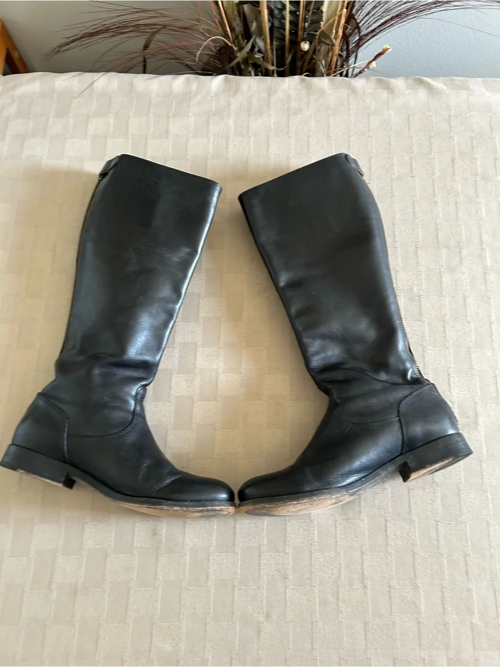 Frye Melissa Button Back Zip Leather Knee High Riding Boots